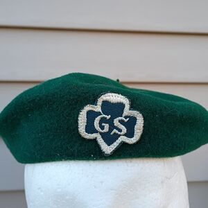 Vintage 1940s Green Wool GIRL SCOUTS Beret Uniform Hat USA Youth Small